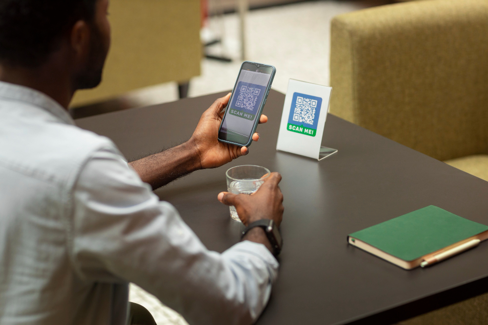 A business owner taking an M-Pesa payment with LipaPOS